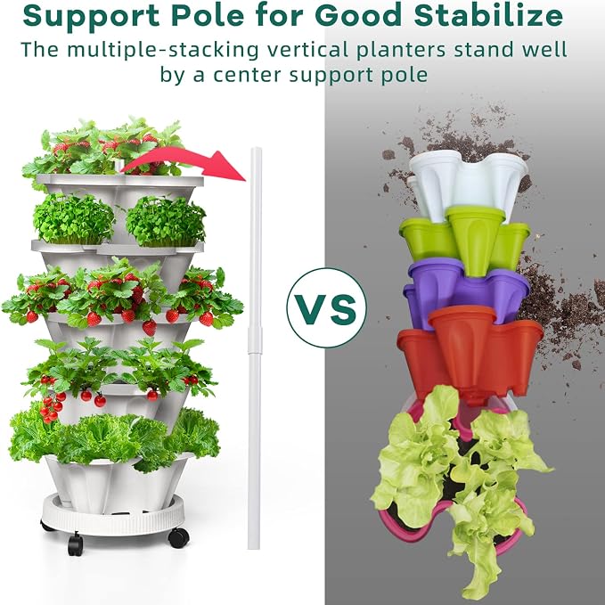 7 Tiered Strawberry Vertical Planter 2 Pack, Stackable Tower Garden Planter - Image 3