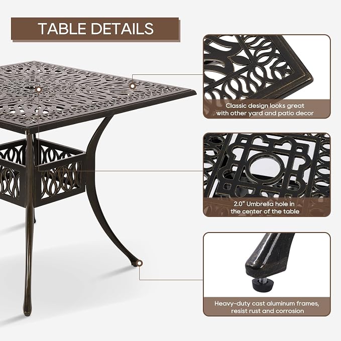 Patio Dining Table, Cast Aluminum Patio Table - Image 3