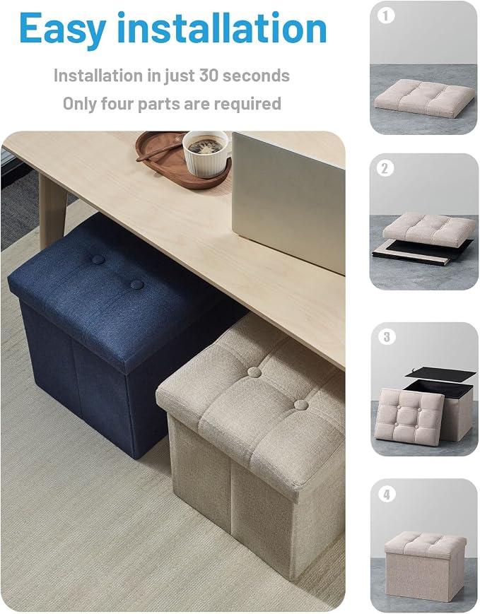 AmasSmile Beige Ottoman with Storage, Foot & Leg Rest Stools Small Cute Stool - Image 6
