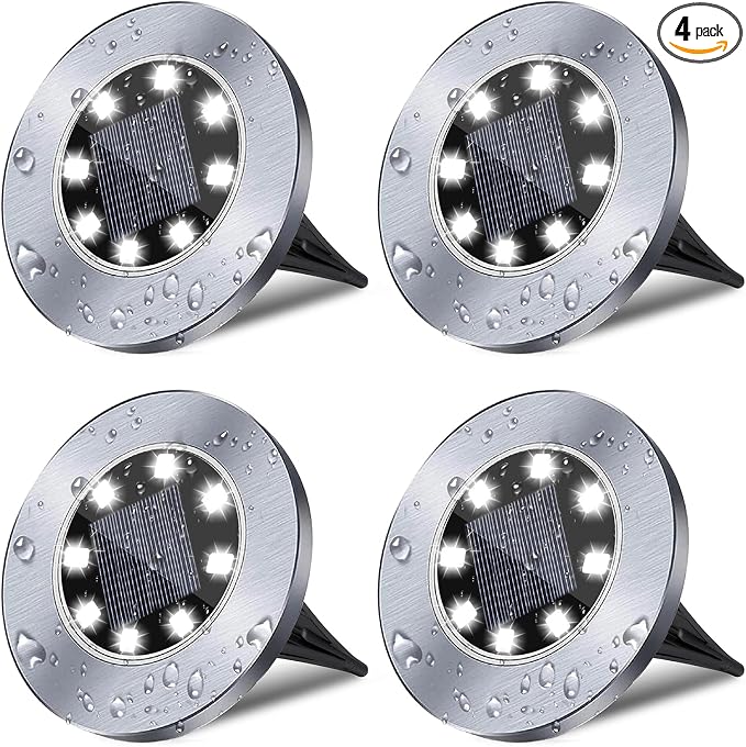 4.6 Inch Diameter Solar Ground Lights, Waterproof Solar Garden Lights, Outdoor by Rayolon