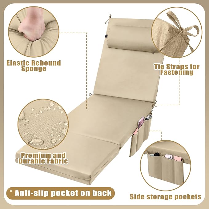 RattanView 2 Pcs Outdoor Chaise Lounge Cushion - Image 3