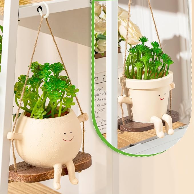 Domensi 2 Pcs Swing Hanging Planter Cute Smile Flower Face Pot Indoor Outdoor - Image 5
