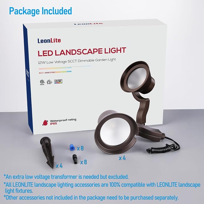LEONLITE 12W/7.3W/3.7W Dimmable 5CCT LED Low Voltage Landscape Lights, Wall - Image 9