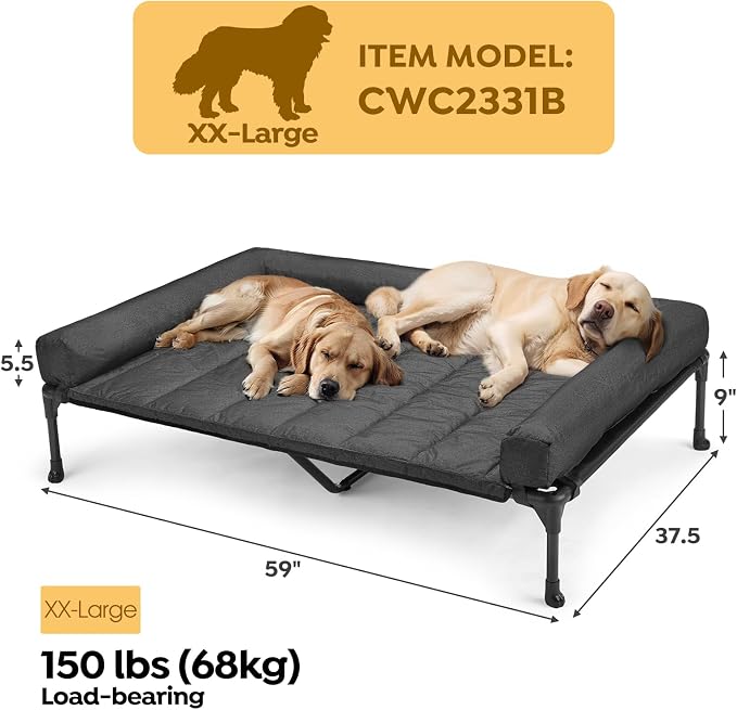 Veehoo Cooling Elevated Dog Bed Add Removable Waterproof Bolster Cushion Mat - Image 2