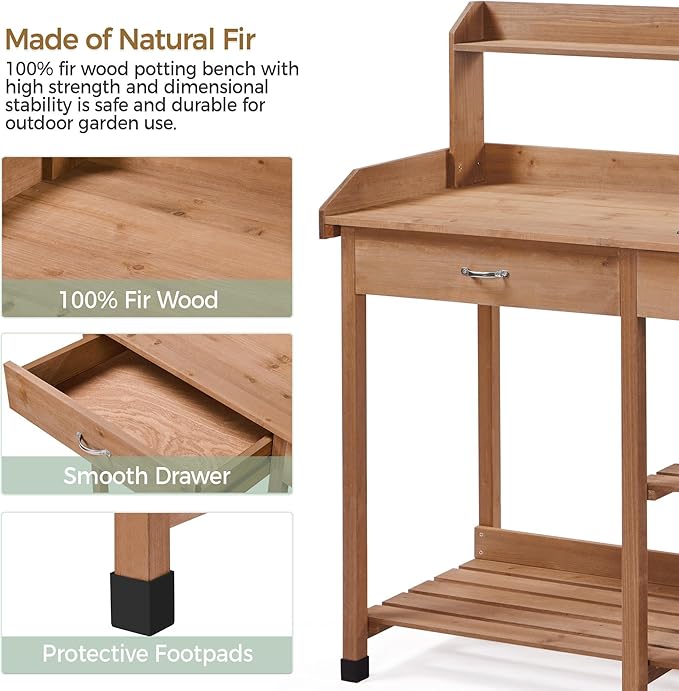 Topeakmart 45.2x17.7x47.6'' Potting Benches Outdoor Garden Potting Table Work - Image 3