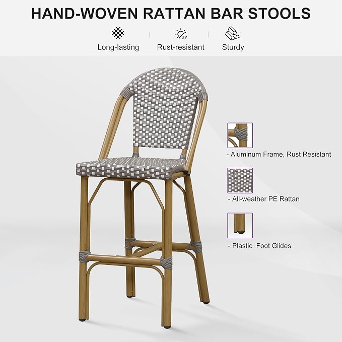 PURPLE LEAF French Bar Stools Set of 2 Bamboo Print Finish Outdoor Bar Stools - Image 8