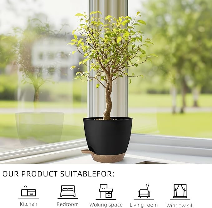 Plant Pots 8/7.5/7/6.5/6 Inch Self Watering Pots, 5 Pack Planters - Image 6