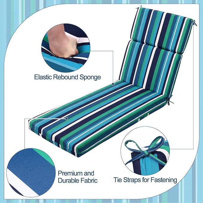 2 Pcs Indoor Outdoor Chaise Lounge Cushions Sponge Bench Outdoor Furniture - Image 3