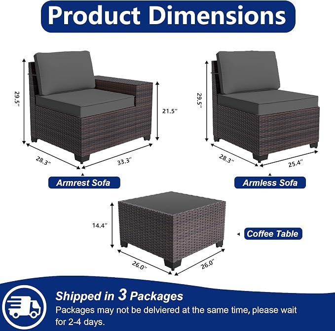 Outdoor Patio Furniture Set, 6 Pieces Outdoor Sectional Furniture High Backrest - Image 2