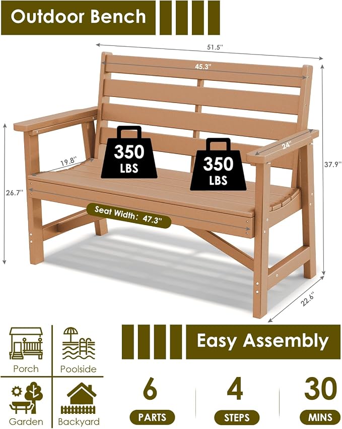 GREENVINES Outdoor Bench | 51.5’’ | HDPE | Garden Benches | Weatherproof | - Image 3