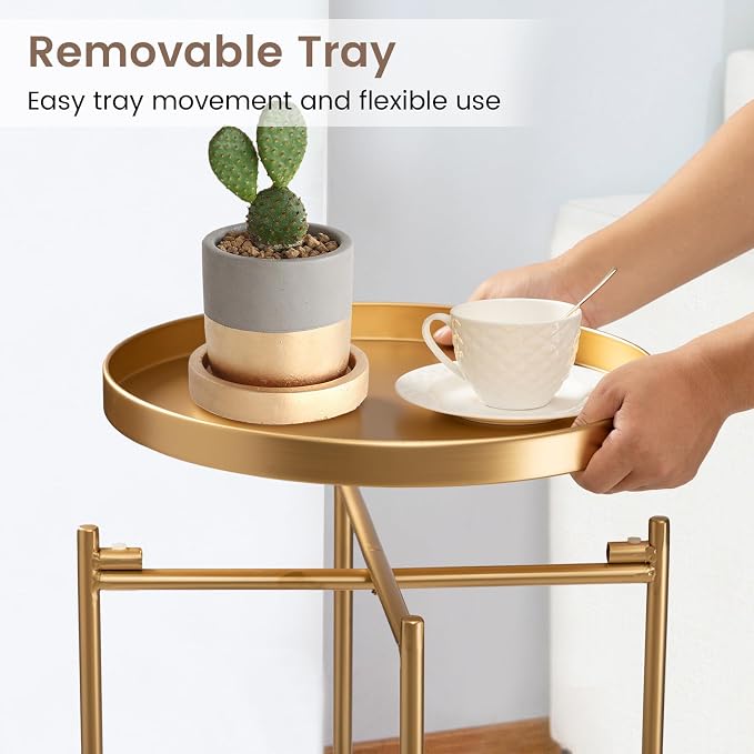 danpinera 2-Tier End Table, Outdoor Side Table Metal Round Side Table - Image 4