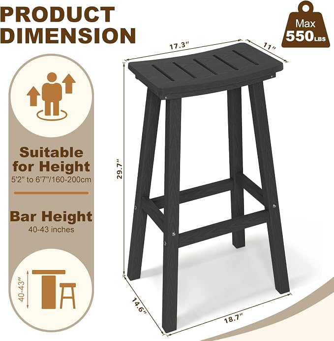 3-Piece Outdoor Bar Table Set, HDPE Patio Dining Set, 1 Round Bar Table & 2 Bar - Image 3