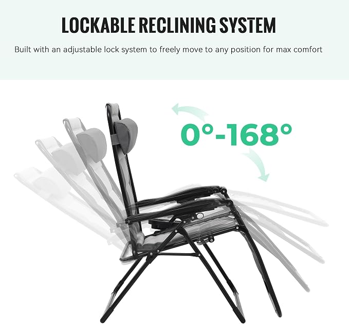 JEAREY Oversized Padded Zero Gravity Chairs Set of 2, Folding Lounge Chair - Image 6
