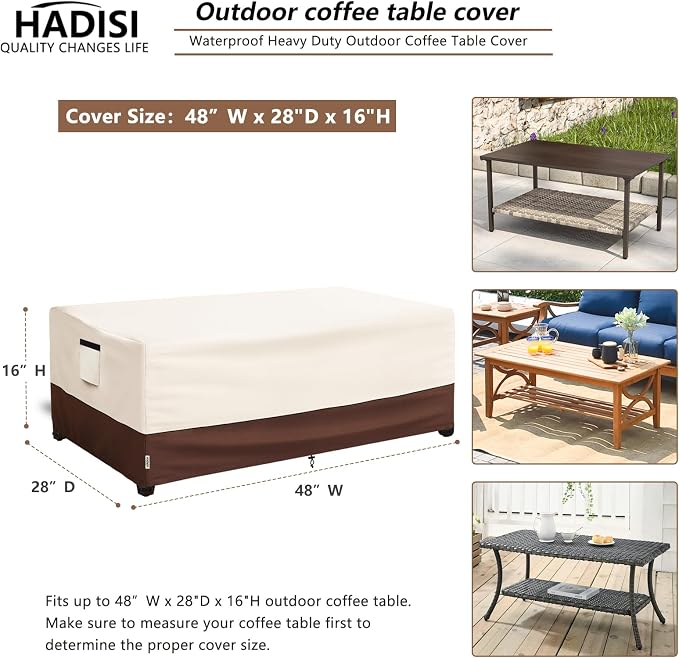 Outdoor Coffee Table Cover, 600D Waterproof Patio Rectangular Side Table Covers - Image 2