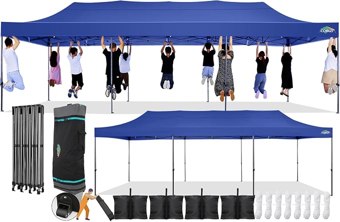 COBIZI 10x30 Pop Up Canopy Without Sidewall, Heavy Duty Canopy UPF 50+ All by COBIZI