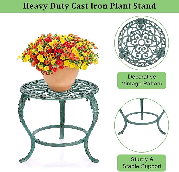OwnMy Cast Iron Plant Stand Heavy Duty Vintage Wrought Iron Flower Pot Holder - Image 4