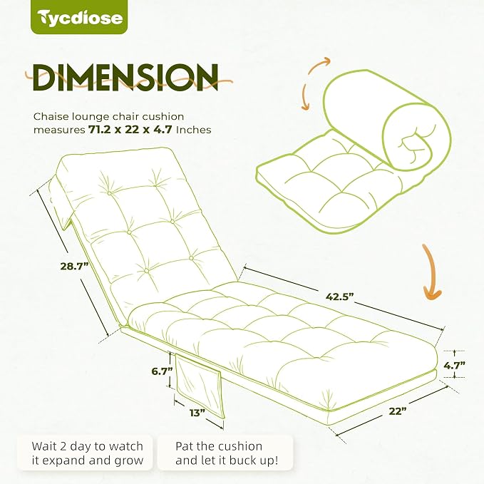 Outdoor Lounge Chair Cushion, Waterproof Thickened Chaise Lounge Cushions - Image 3
