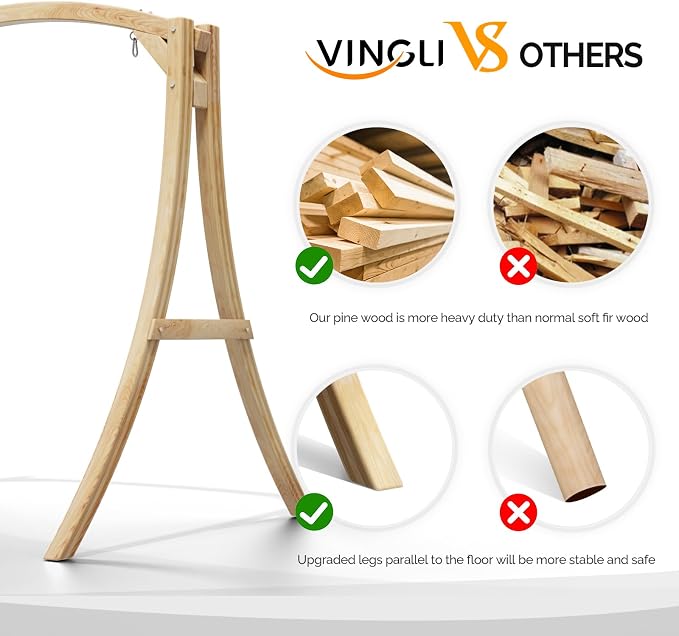 VINGLI 5FT Wooden Swing Frame, 1000LBS Heavy Duty A-Frame Porch Swing Stand - Image 2