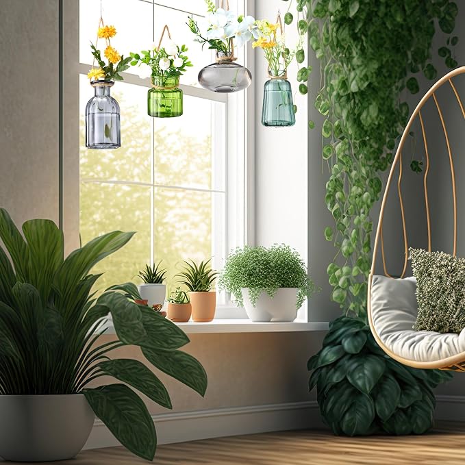 4 Pcs Stained Glass Hanging Vases Hanging Glass Planters Small Plant Terrarium - Image 5