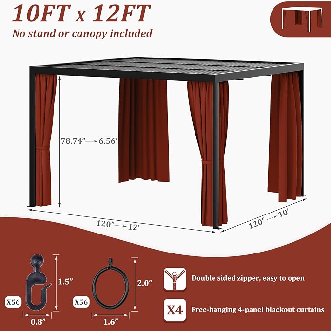 Gazebo Universal Replacement Privacy Curtain, 4-Panels Sidewall Curtains - Image 2