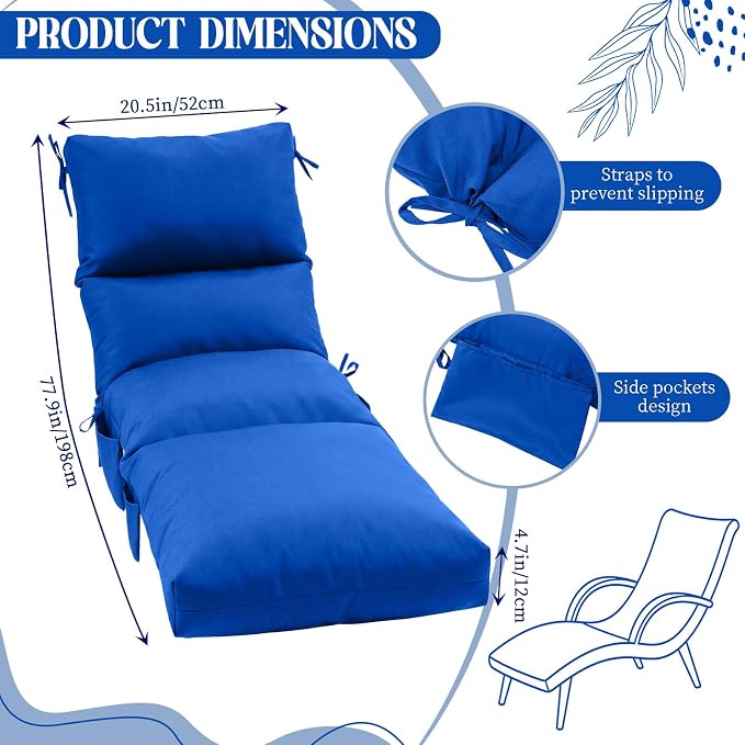 Kigley 2 Pcs Chaise Lounge Cushions, 77.9 x 20.5 x 4.7 Inch Outdoor Lounge - Image 2