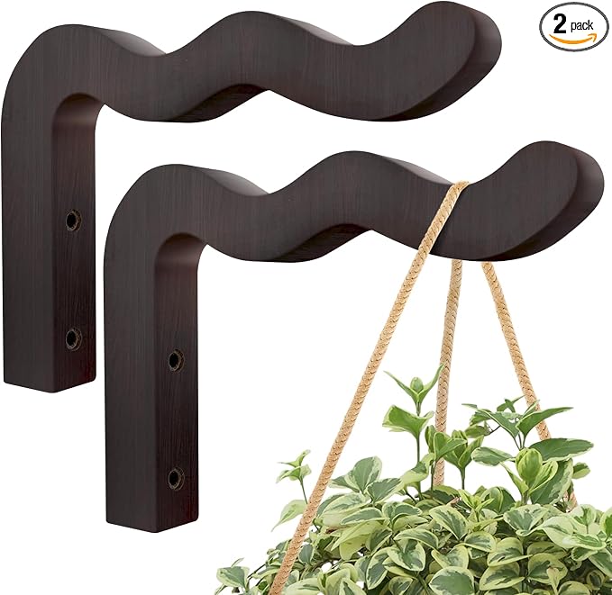 Wavy Plant Hanger Hooks – 2 Pack Rustic Wooden Wall Mounts by DSJIFGEW