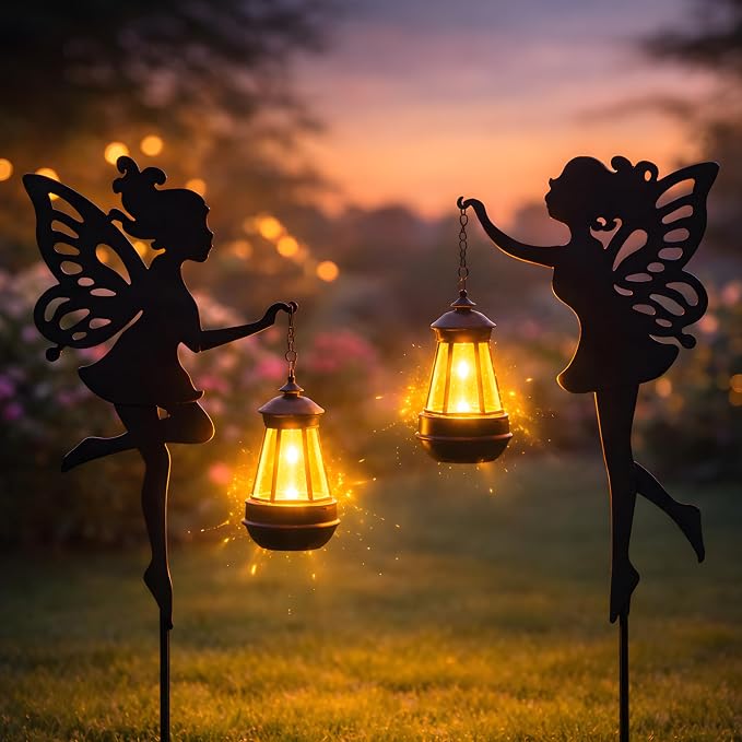 Solar Fairy Garden Accessories Outdoor 1 Pair by PowerUpwiththeSun