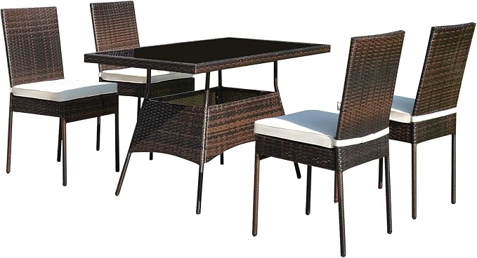 Tangkula 5 Piece Patio Wicker Dining Set, Outdoor Rattan Table and Chairs - Image 9