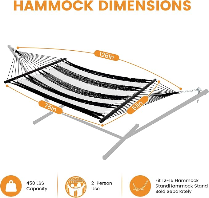 Lazy Daze Hammocks 10.5 FT Double 2 Person Caribbean Rope Hammock, Hand Woven - Image 6