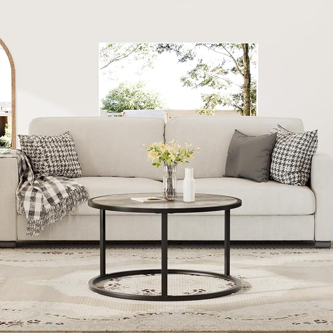 SAYGOER Small Round Coffee Table, Modern Coffee Tables - Image 8