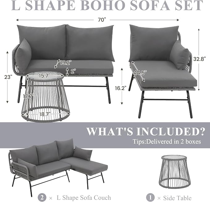 Bezseller 3-Piece Outdoor Patio Furniture Set – L-Shaped Rattan Sectional Sofa - Image 2