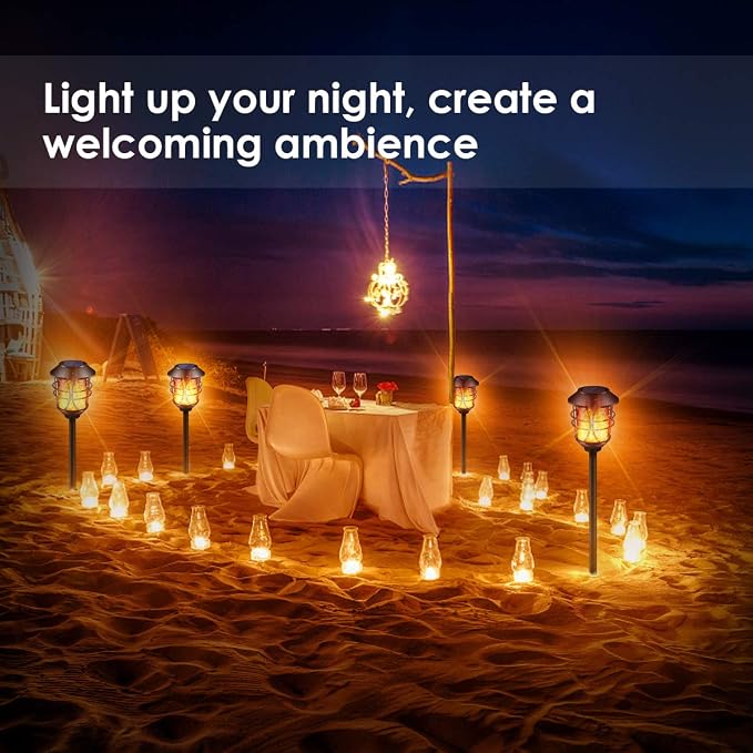 TomCare Solar Outdoor Lights Metal Flickering Flame Torches Waterproof Heavy - Image 6