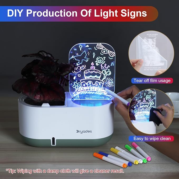 Self-Watering Plant Pot with LED Note Board & 7 Colors Pen Acrylic Message - Image 2