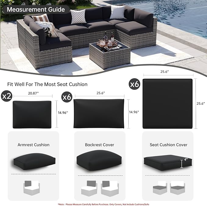 Aoxun 14pcs Patio Cushion Covers Replacement, Waterproof Outdoor Furniture - Image 2