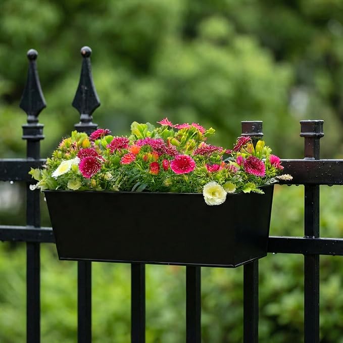 3 Pack Metal Railing Planters, 16 Inch Large Rectangular Hanging Flower Pots - Image 6