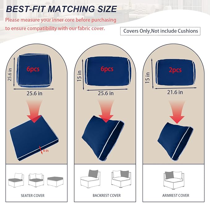 Outdoor Cushion Covers for Patio Furniture, Patio Cushion Covers Replacement - Image 2