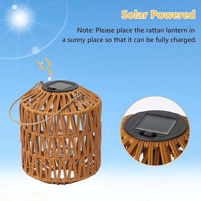 2 Pack Solar Lanterns Outdoor Waterproof, Rattan Solar Lights - Image 5