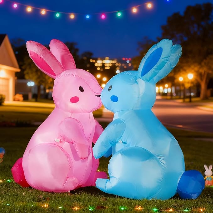 Domkom 6FT Long Easter Inflatable Bunnies Outdoor Decorations, Build-in LED - Image 4