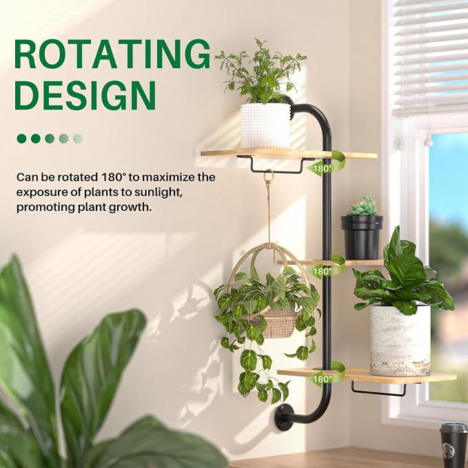 YUOROS Window Plant Shelves, 3-Tier Rotating Plant Shelf Stand, Indoor Metal - Image 2