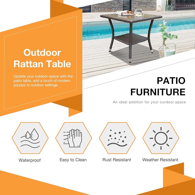 Patiorama Outdoor Wicker Patio Side Table, Weather Resistant Rattan Coffee Table - Image 6