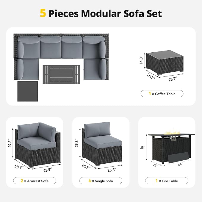 Aoxun Patio Furniture Set with Fire Pit Table, 8 Piece Outdoor Sectional Sofas - Image 7