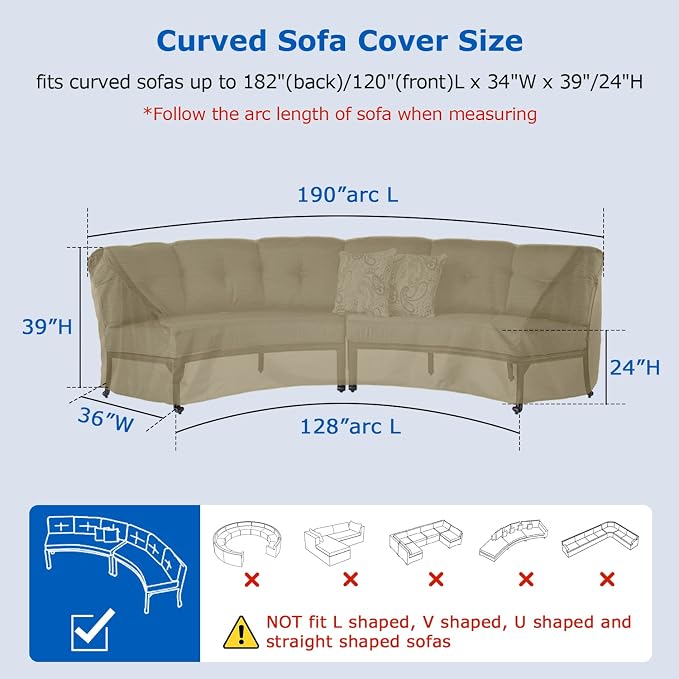 SunPatio Outdoor Curved Sectional Sofa Cover, Heavy Duty Waterproof Patio Couch - Image 2