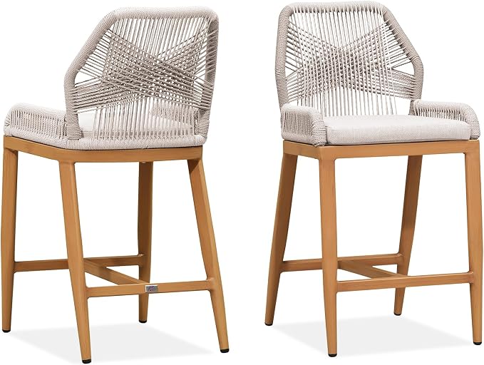 PURPLE LEAF Counter Height Bar Stools Set of 2 Rattan Wicker Outdoor Metal Boho - Image 9