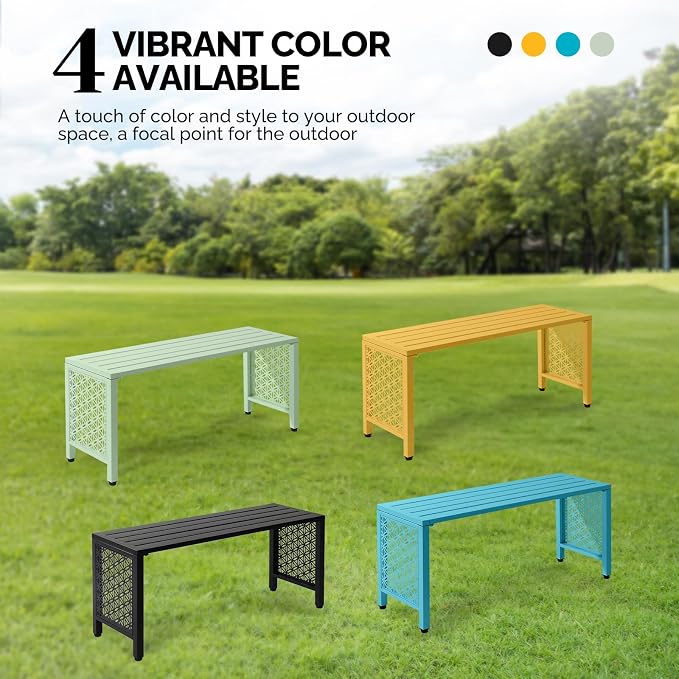 VINGLI 40in Outdoor Metal Bench, All-Weathe Backless Patio Bench - Image 9