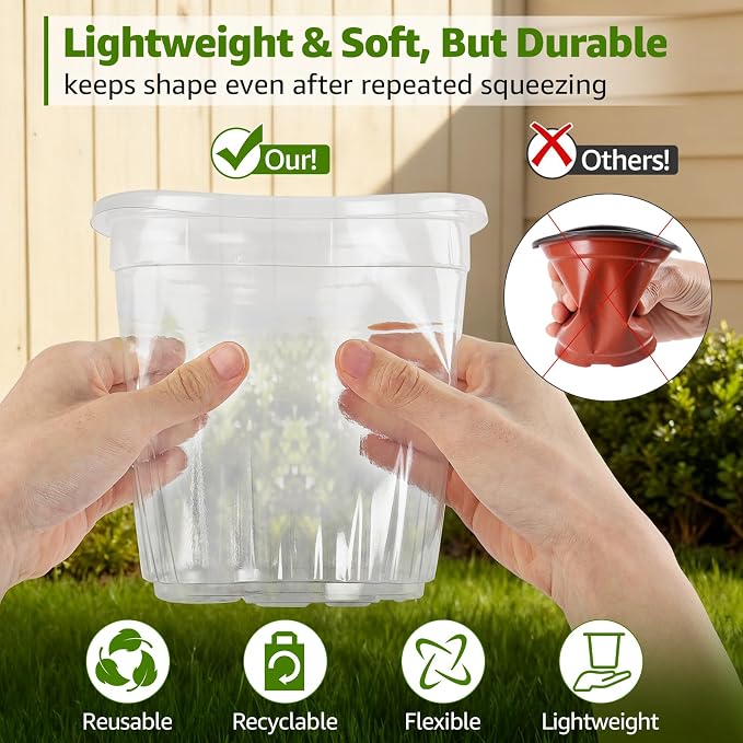 MIXC Clear Nursery Pots with Drainage Holes, 7/5/4 Inch Reinforced Transparent - Image 2