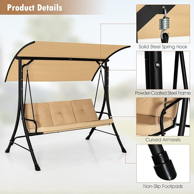 Tangkula 3 Person Porch Swing, Outdoor Swing - Image 8