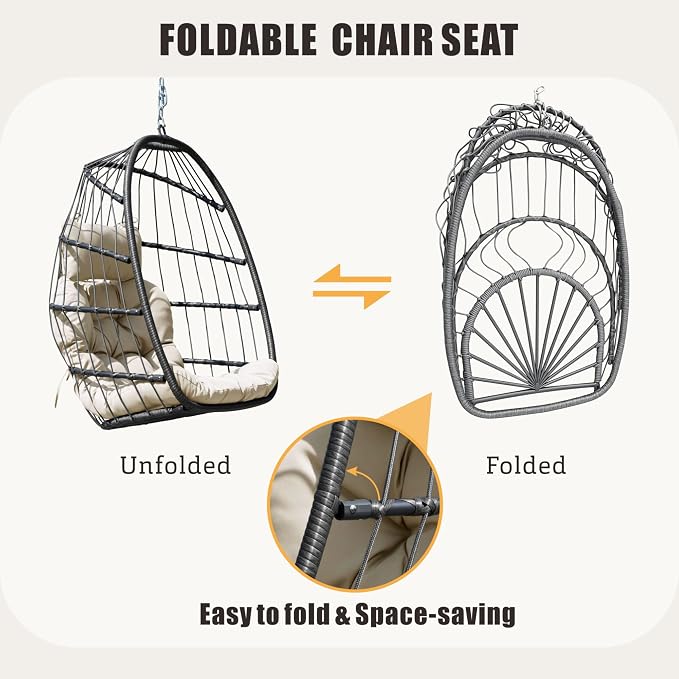 FREDEES Egg Swing Chair with Stand, Outdoor Hanging Egg Chair with Cushion - Image 7