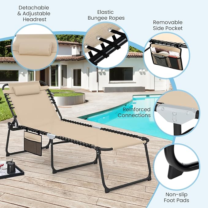 GYMAX Lounge Chair for Outside, 440lbs 27” Oversize Folding Beach Tanning - Image 7