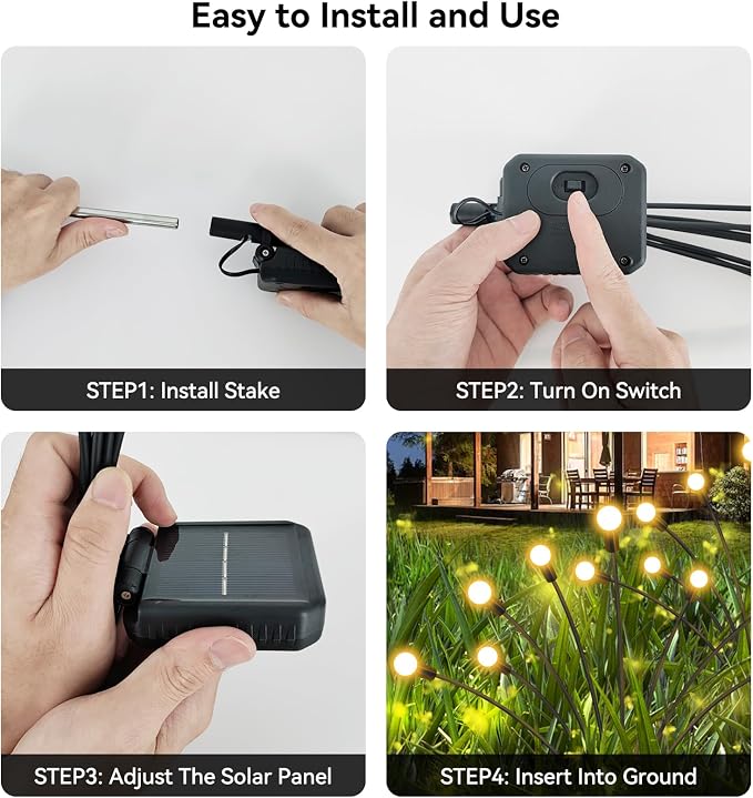 Solar Garden Lights Outdoor Waterproof, 2 Pack 16 LED Swaying Light Firefly - Image 5
