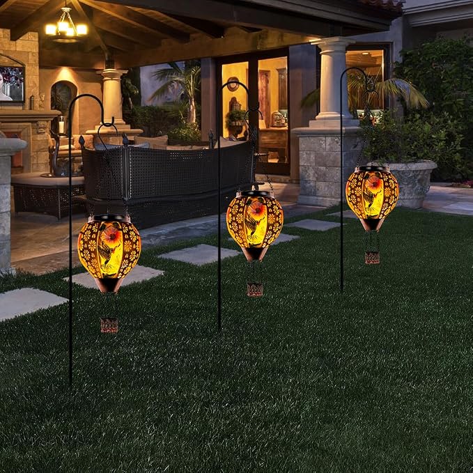 DREAMSOUL Hummingbird Hot Air Balloon Solar Lantern, Metal & Glass Flickering - Image 9